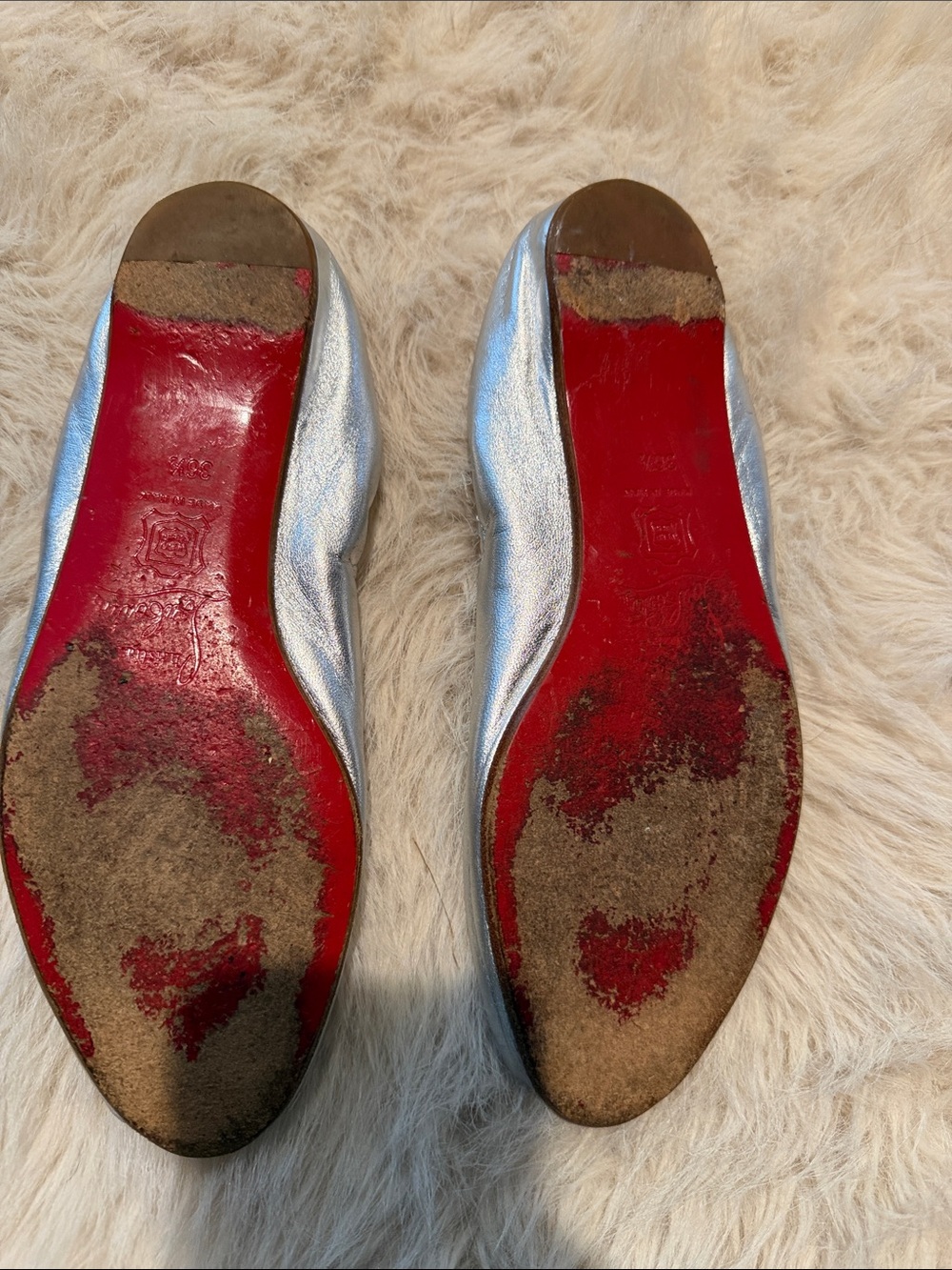 Christian Louboutin Silver Peep-Toe Ballet Flats - Picture 3 of 7